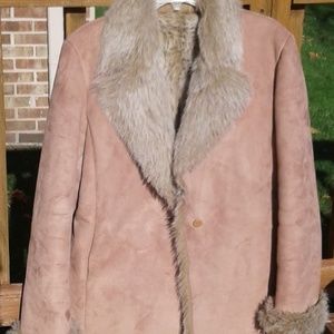 Anne Klein faux sherling suede coat, tan/beige